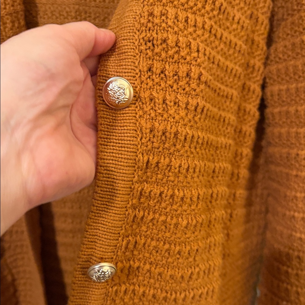 cristina B Rust Crochet-Style Button Cardigan - Picture 3 of 7
